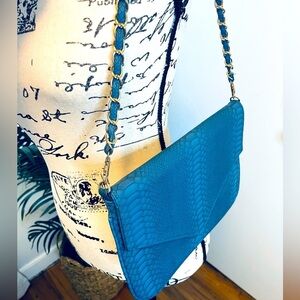 Python Snakeskin Blue Envel Clutch Purse